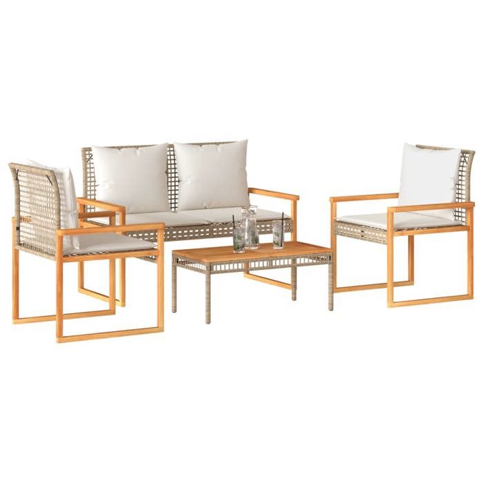 Lemon Salon bas de jardin avec coussins - 4pcs - mélange beige résine tressée - 75x38x32 cm 365859