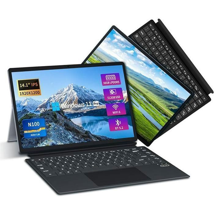 PC Portable 2 en 1Alder Lake N100(Jusquà 34 GHz)16Go DDR5 512Go SSD14Tactile Win 11 Ordinateur Portable Clavier rétroéclairé