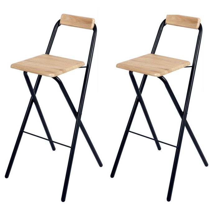 Chaise de bar pliable - Lot de 2 - Noir et beige effet chêne