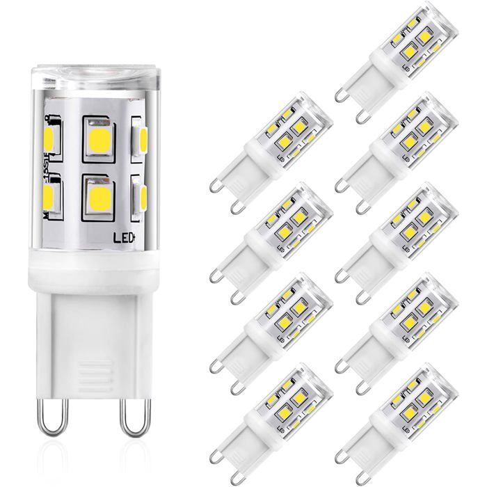 Ampoule G9 LED 2W Lumière blanche 6000K Ampoule LED G9 Lampe 300lm 360 Degrés Angle AC 220-240V Not Dimmable Lot de 10
