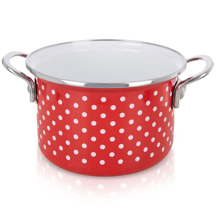 Casserole émaillée - ORION - Tecka - 18 cm - 2 l - Rouge avec pois blancs - Tous feux dont induction