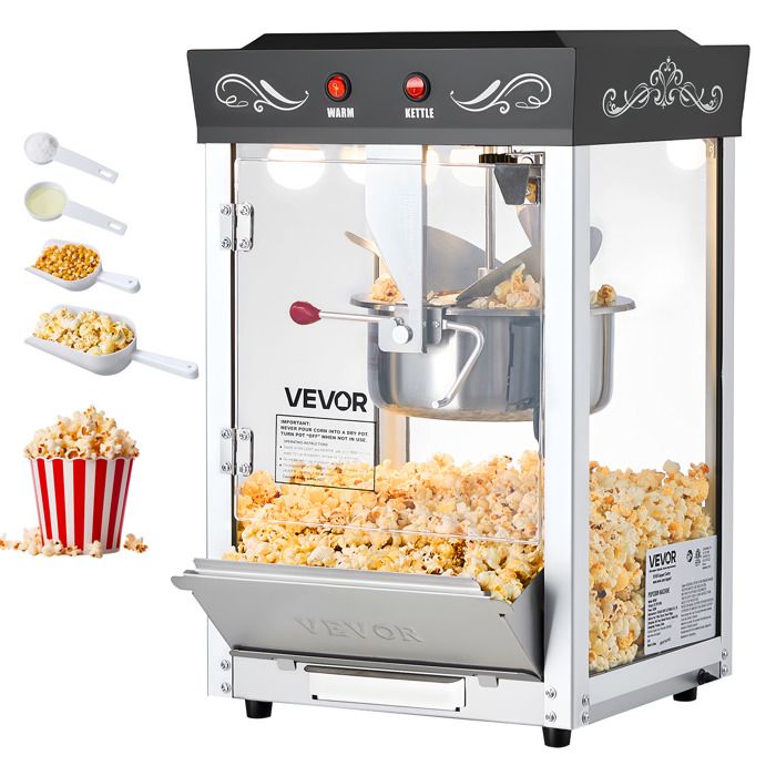 Machine à Pop Corn de Comptoir-VEVOR-800 W-Grand Bol en Inox 02 kg-48 Tasses par Lot-avec Commande à 2 Boutons-Noir