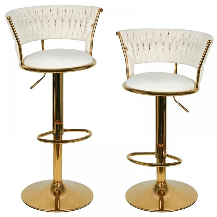 SUPFINE Lot de 2 Tabourets de Bar Chaises de Bar Restaurant Structure pivotante en Or avec Repose-Pieds Design Moderne