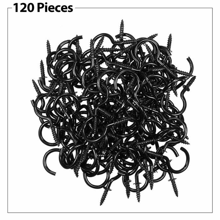 Crochets à vis métal - 120 pièces 1 pouce - Noir - Convient pour suspension tasse porte-clés Étiquette