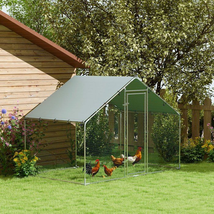 Poulailler grand poulailler en métal avec couverture imperméable et anti-UV cage pour 5-8 poules 3 x 17 x 19m