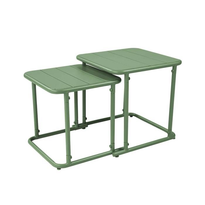 Table gigogne extérieure carrée en acier 45cm vert - Amélia