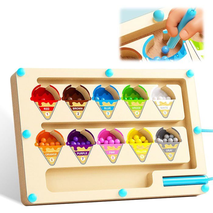 Labyrinthe Magnétique Goki – Thème Espace – 21 X 21 Cm – En Bois – Dès 3 Ans – Jeu De Motricité