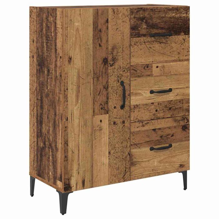 Buffet moderne en bois dingénierie - vidaXL - Bois ancien - 695 x 34 x 90 cm - 3 tiroirs - 1 porte affleurante