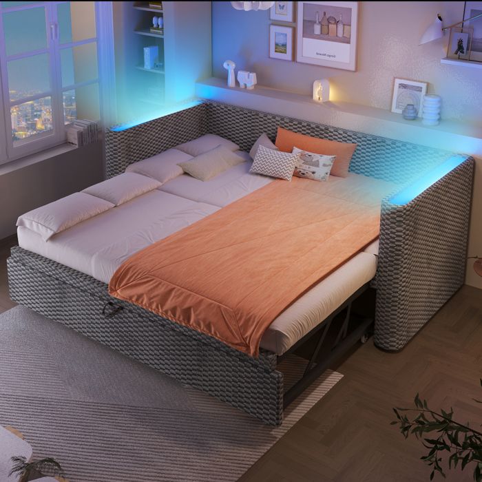 Canapé-lit 90x200cm convertible lit double 180x200 cm Lit de Jour avec LED App lit double en velours avec sommier à Lattes gris Canapé-lit 90x200cm convertible lit double 180x200 cm Lit de Jour avec LED App lit double en velours avec sommier à Lattes gris