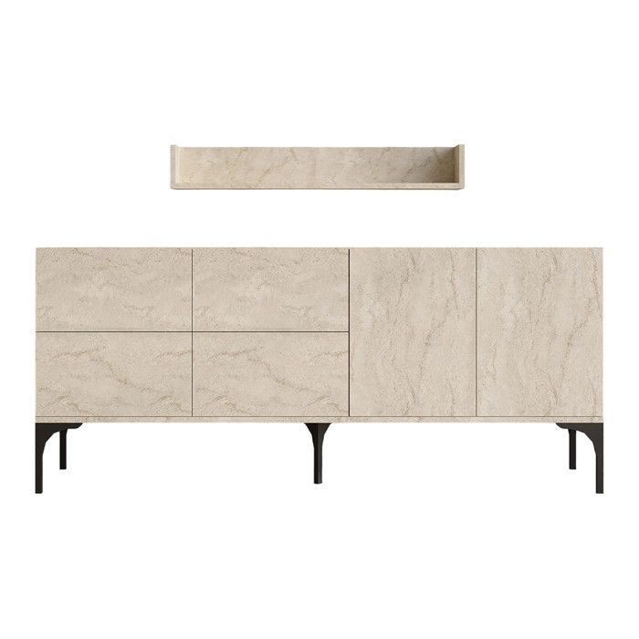Buffet en bois avec étagère murale Stella - 180 x 40 x 55 cm - Travertin Buffet en bois avec étagère murale Stella - 180 x 40 x 55 cm - Travertin
