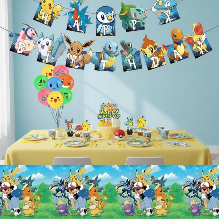 Kit Décoration Anniversaire Enfant 151 Pcs - Vaisselle Jetable et Ballons - Thème Fête Complet avec Nappe Bannière et Couverts