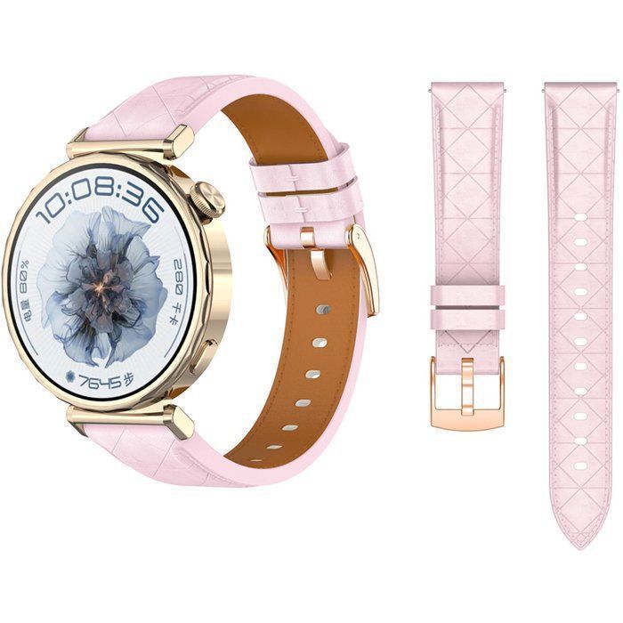 Stravo Bracelet cuir 18 mm pour Garmin Venu4/3S/2S Vivoactive4S Vivomove3S Forerunner255S/265S & Huawei GT7/6/5/4 – Rose