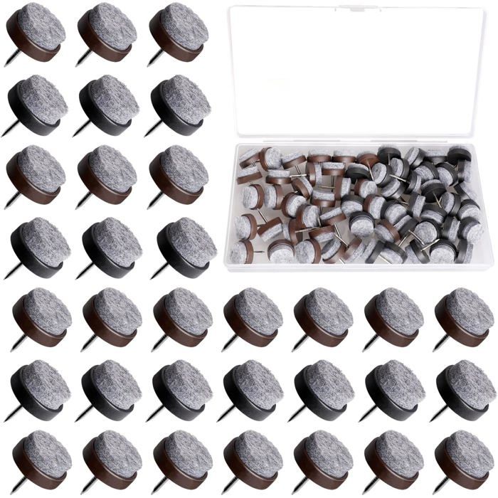 60 Pièces Patins à Vis en Feutre Ronds 20mm Patins Chaises a Clouer Tampon Chaise Feutre avec Boîte en Plastique Couleur:Marron