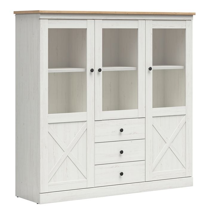 Vaisselier 3 portes 3 tiroirs Petits-meubles - Victoria - 153 x 43 x 201cm - Blanc et Bois Vaisselier 3 portes 3 tiroirs Petits-meubles - Victoria - 153 x 43 x 201cm - Blanc et Bois