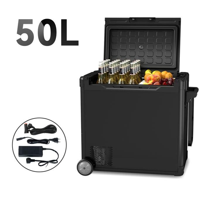 50L Glacière Électrique Double Zone Réfrigérateur et Congélateur de Voiture 12/24/240V avec Écran LCD 2 Roulettes -20°C-20°C