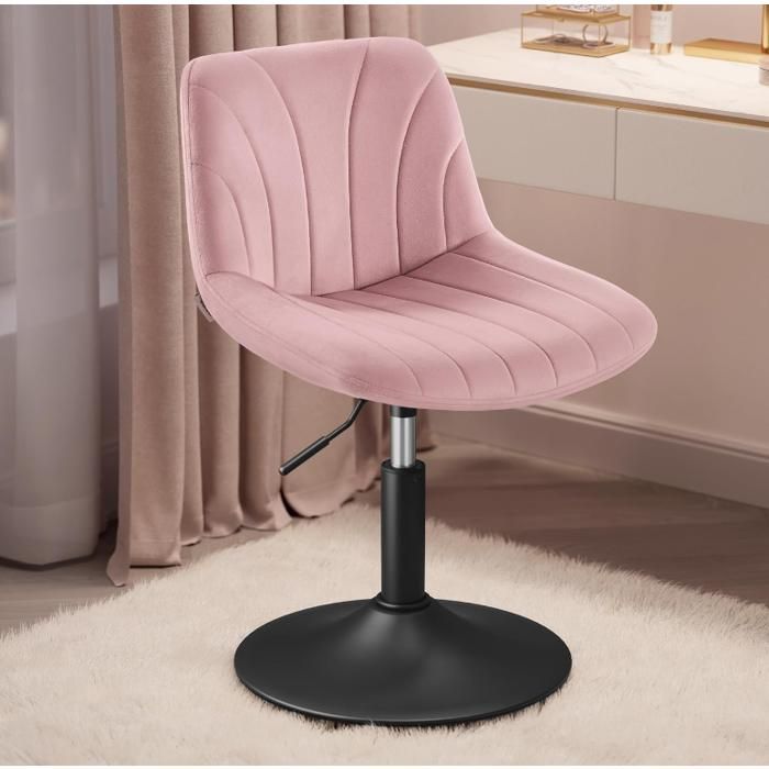 Tabouret Coiffeuse avec Dossier Chaise Coiffeuse Hauteur Réglable Rotation à 360° pour Chambre Salle à Manger Velours Rose