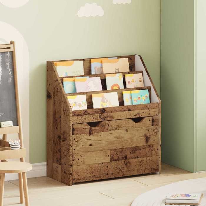 Porte-revues Marron - Bibliothèque pour enfants - Bois ancien 60x29 5x69 cm A14278