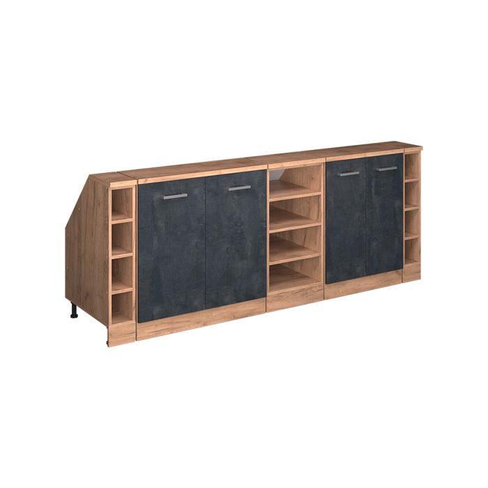 Meuble sous pente R-Line 210cm Lot de 5 caissons 60 cm de profondeur Béton noir/Chêne de force doré Vicco 60028