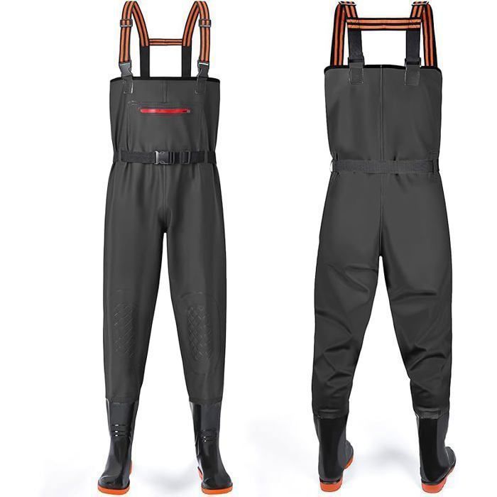 Waders Peche Homme Waders Pantalons de Pêche avec Poche Poitrine Pantalons de Waders avec Bottes 42-46 Waders Noir noir