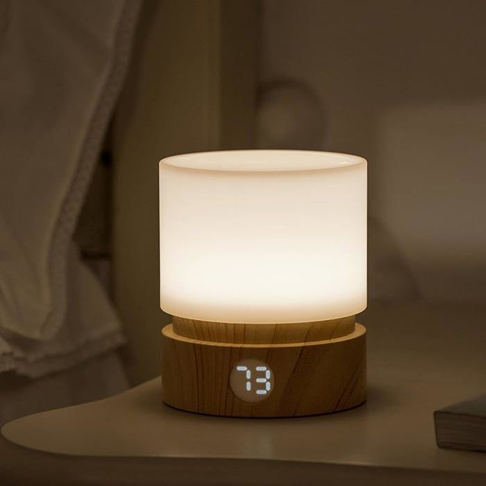 Veilleuse LED avec Minuterie - Lampe de Chevet de Table Grain de Bois Dimmable Small (Without Remote Control) Beige