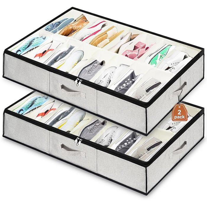 Boite Rangement Chaussures Lot de 2 Rangement Sous Lit Pliable Boite Chaussure Transparente avec Poignées Bl HOUSSE DE RANGEMENT