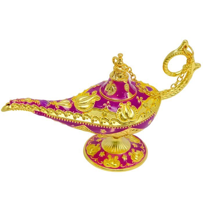 Lampe Magique Décorative Dorée Génie 11 cm x 6 5 cm Violet + Or - Veilleuse Décoration Orientale Lumiryn