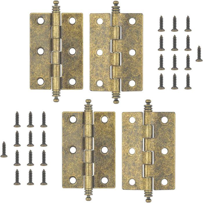 Lot de 4 charnières de porte pliables en bronze rétro avec 26 vis de charnière pour armoires portes darmoire boîte à bijoux rétro