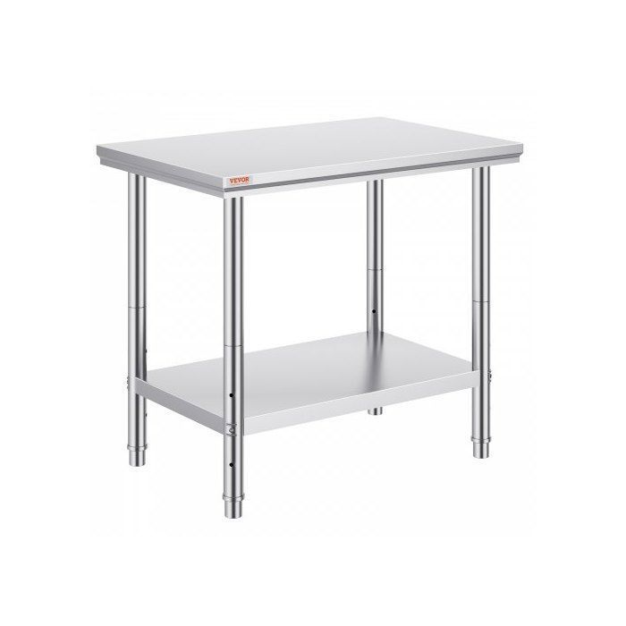 Table de travail cuisine 60 x 90 x 80 cm en inox 2 niveaux tablette réglable charge 130 kg pour hôtel et hôpital