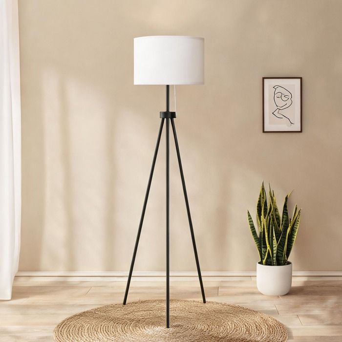 Lampe sur pied en acier noir et polyester blanc 37x37x152 cm - Style trépied contemporain pour salon et chambre