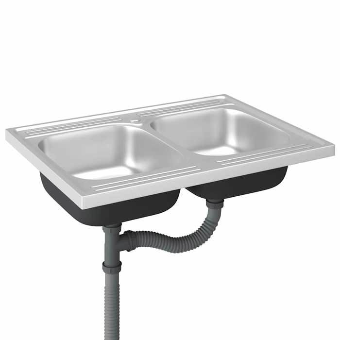 (14766)Moderne Évier de cuisine à double lavabo 800x600x155 mm inox - VIDAXL - acier - argenté - surface lisse 589kor96r4969