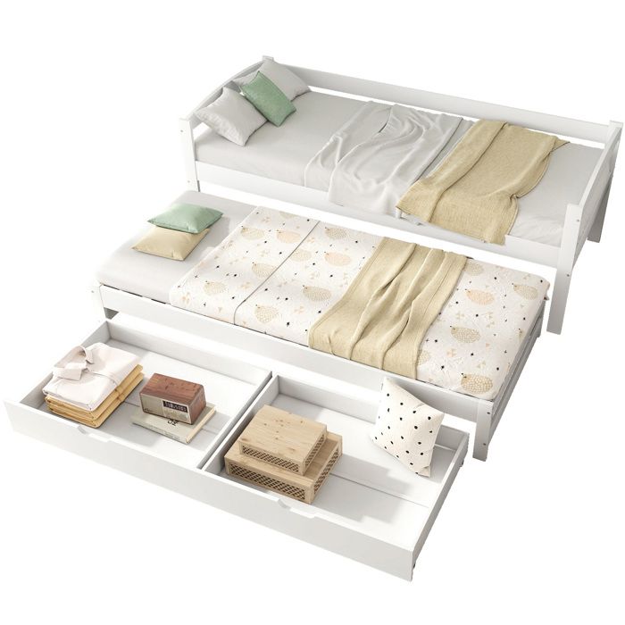 SENVIRO Lit gigogne banquette avec lit tiroir 2 tiroirs 205 x 94 5 x 70 cm pin massif et MDF blanc