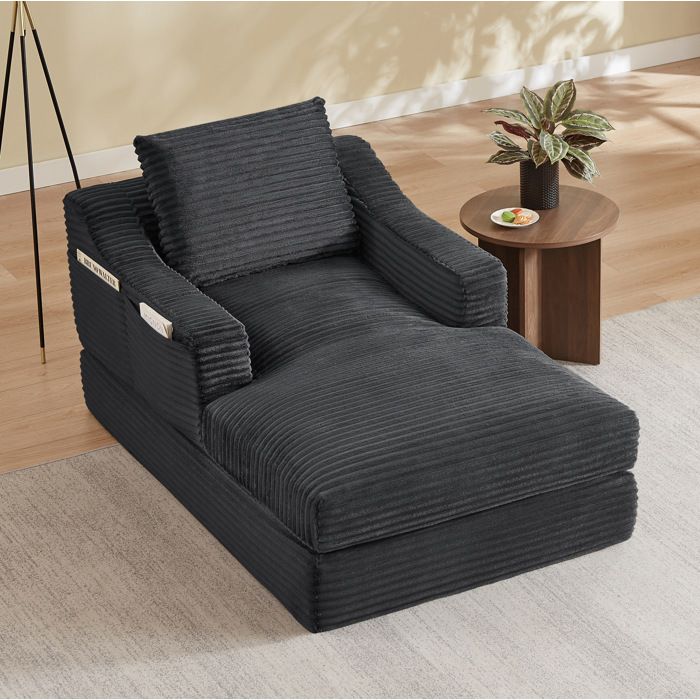 Fauteuil lounge convertible 1 place en velours côtelé - ELVMI - relaxation modulable mousse gris foncé