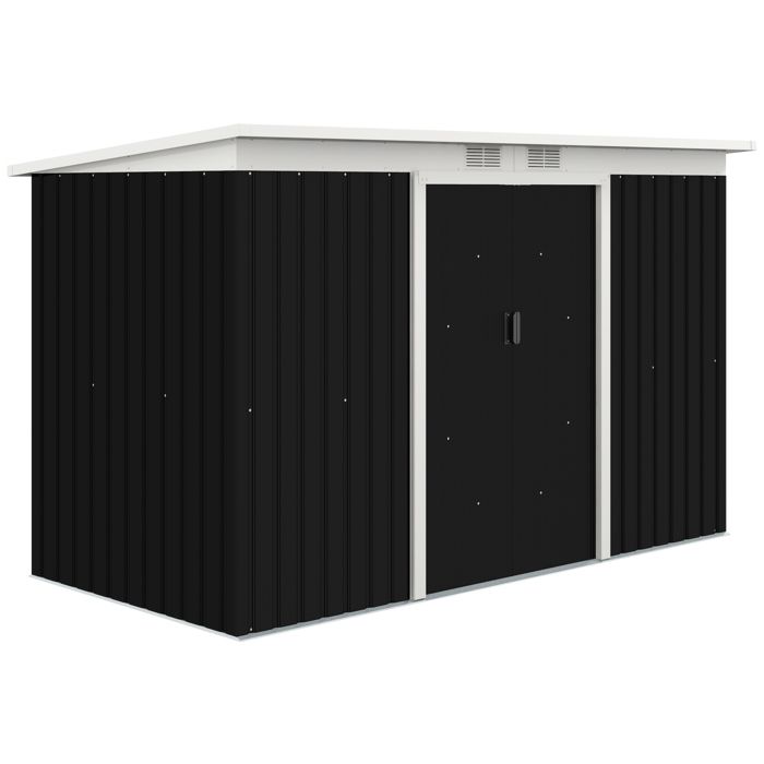Abri de jardin en acier - Porte coulissante - Fenêtre daération - Toit monopente - Acier galvanisé
