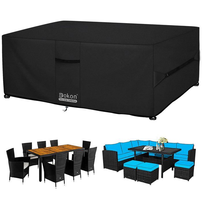 Dokon Housse Salon de Jardin Exterieur avec Aérations Imperméable Résistant au Vent Anti-UV Tissu Oxford 420D Bache Meubles Houss