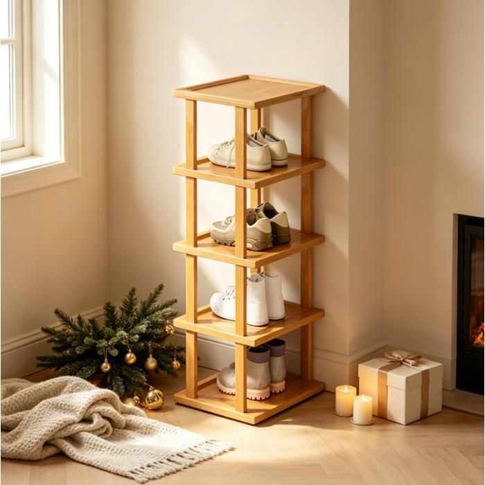 Étagère à chaussures bambou 5 niveaux - étroit gain de place - avec étage démontable pour bottes - pour entrée