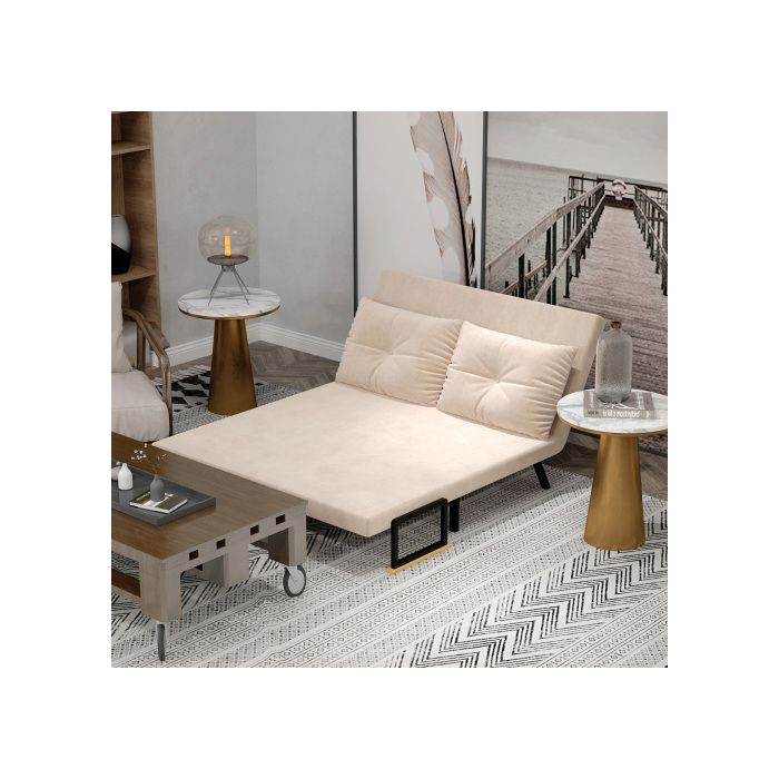 Canapé Clic-Clac - SOGEU - Clic-Clac 102x73x81 cm - Dossier 5 positions - Tissu polyester beige - Cadre acier