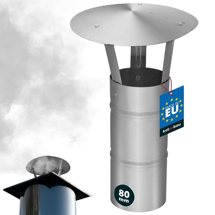Chapeau de cheminée - KOTARBAU - KOTARBAU - Ø 80 mm - Inox résistant à la corrosion - Design aérodynamique