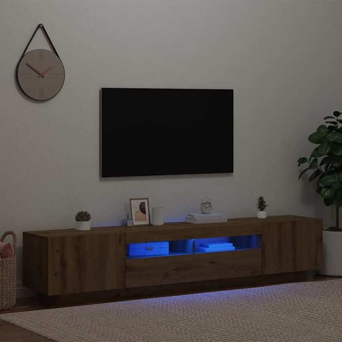 Promo“Meuble TV avec Lumières LED Chêne Artisanal 200 x 35 x 40 cm en bois dingénierie et Dessus Robuste pour Salon 638900