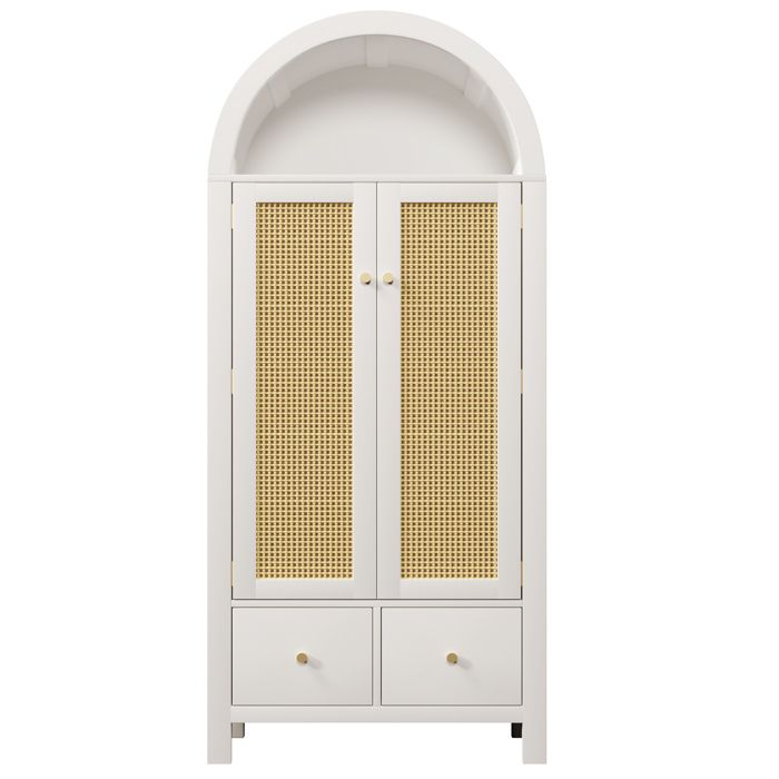 Armoire de chambre - Blanc - rotin tresse 2 portes 2 tiroirs tringle 181 x 78 x 45 cm