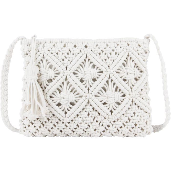 Sac à main en paille -  - Fait main - Bandoulière - Corde crochetée - Blanc - 275 x 219 x 42 cm - 70 g