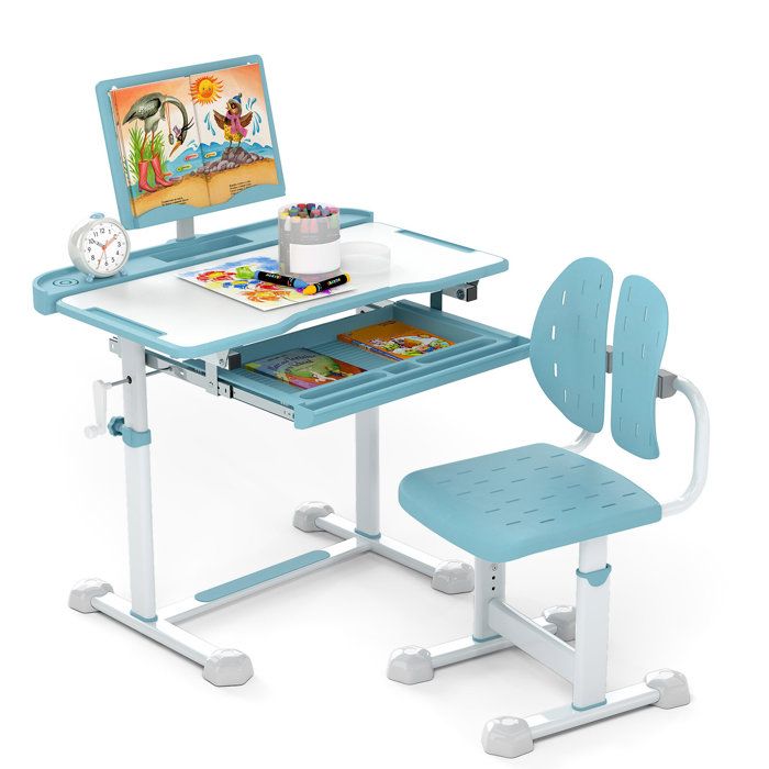 Posture confortable bureau enfant avec chaise plateau inclinable et hauteur réglable avec porte-livre