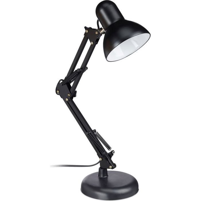Lampe de bureau articulée noire E27 bras flexible réglable 27-60 cm style rétro