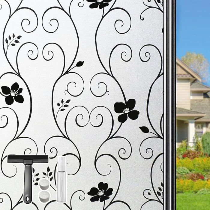 Film Fenetre Anti Motif Floral Fleur Noir 30 x 200cm Brise Vue Fenêtre Opaque Film Fleur Noir 30 x 200 cm 30 X FILM POUR VITRAGE