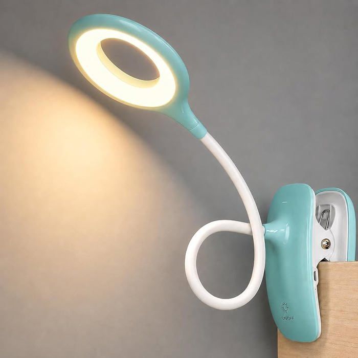 Lampe de Bureau Pince 3 Couleurs Rechargeable USB Bleu 32 LED Lampe de Lecture au lit Tactile 2200 mAh Bleu