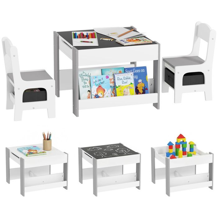 Table et chaises enfant - Ensemble de mobilier - Gris - Panneaux MDF - 61 5 x 61 5 x 48 cm - Pour la chambre des enfants - ZENLINKJH