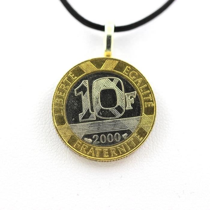 Pendentif - ABIJOUX - Pièce de Monnaie Authentique France 10 francs Génie de la Bastille - Cuir Noir - Mixte