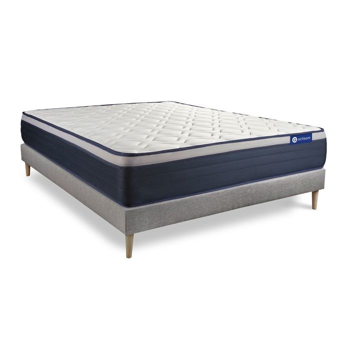 Ensemble Matelas Sommier 120x200 cm - Sommier Gris (en kit) - Actimemo Max