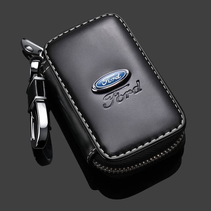 Etui Porte-Clés Voiture Double Couche Cuir PU - Pochette Zippée Protection Clé Avec Fenêtre Et Porte-Monnaie