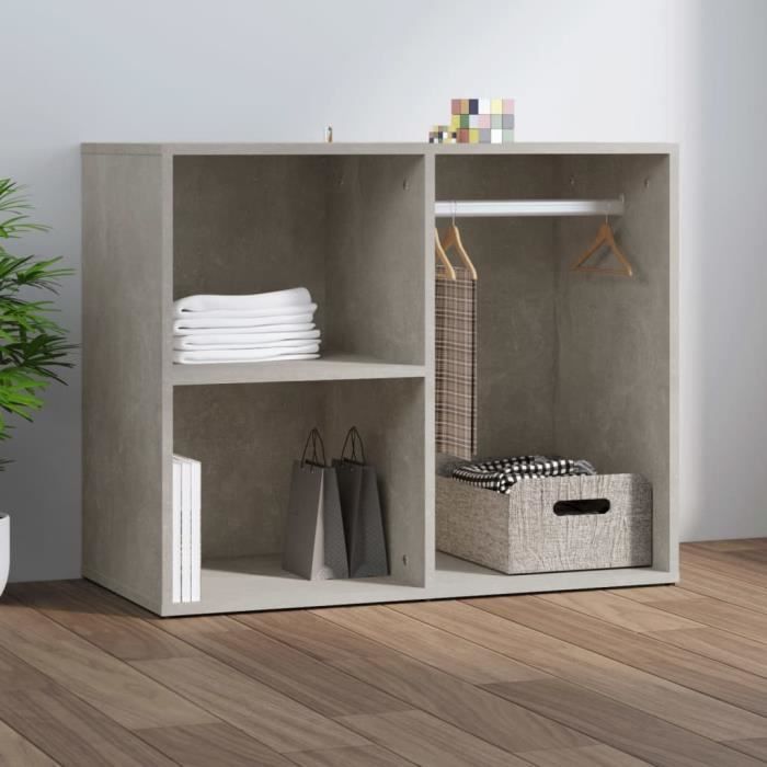 Armoire de dressing - ALOMEJOR - Gris béton - 80x40x65 cm - Bois dingénierie - Design contemporain