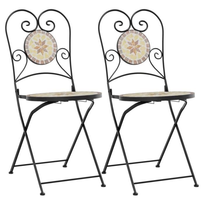 Chaise de bistrot - ASHATA - Pliable - Design mosaïque - Terre cuite et blanc - 2 pcs